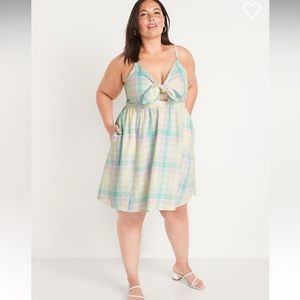NEW Old Navy Fit & Flare Tie-Front Smocked Printed Mini Cami Dress plus XXL tall
